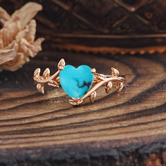 Unique Design Heart Cut Turquoise Leaf Engagement Ring
