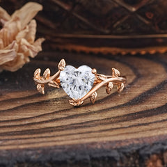 Unique Design Heart Cut Lab Diamond Leaf Engagement Ring