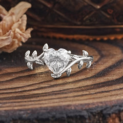 【Steal of Deals】Unique Design Heart Cut Moissanite Leaf Engagement Ring