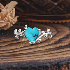 Unique Design Heart Cut Turquoise Leaf Engagement Ring