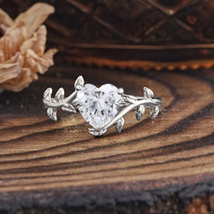 Unique Design Heart Cut Lab Diamond Leaf Engagement Ring