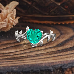 Unique Design Heart Cut Emerald Leaf Engagement Ring