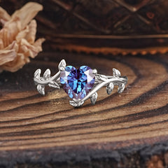 Unique Design Heart Cut Alexandrite Leaf Engagement Ring