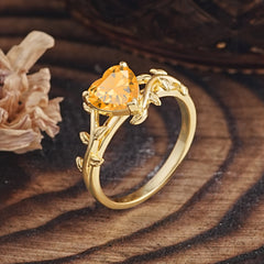 Unique Design Heart Cut Citrine Leaf Engagement Ring