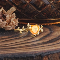 Unique Design Heart Cut Citrine Leaf Engagement Ring