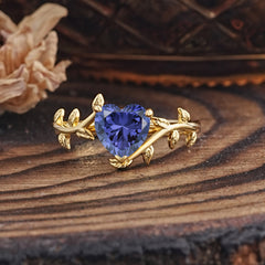 Unique Design Heart Cut Tanzanite Leaf Engagement Ring