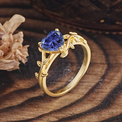 Unique Design Heart Cut Tanzanite Leaf Engagement Ring