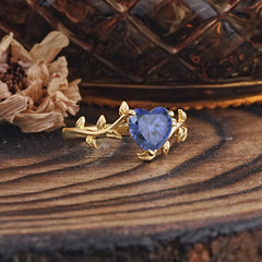 Unique Design Heart Cut Tanzanite Leaf Engagement Ring