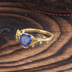 Unique Design Heart Cut Tanzanite Leaf Engagement Ring