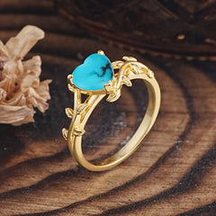 Unique Design Heart Cut Turquoise Leaf Engagement Ring