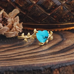 Unique Design Heart Cut Turquoise Leaf Engagement Ring
