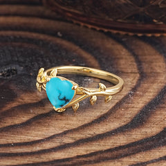 Unique Design Heart Cut Turquoise Leaf Engagement Ring