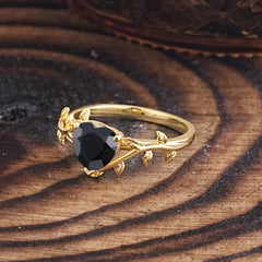 Unique Design Heart Cut Black Onyx Leaf Engagement Ring