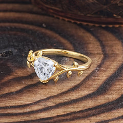 Unique Design Heart Cut Lab Diamond Leaf Engagement Ring