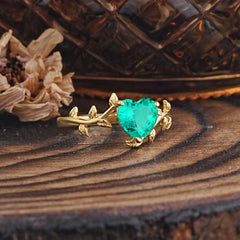 Unique Design Heart Cut Emerald Leaf Engagement Ring