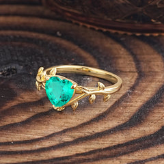 Unique Design Heart Cut Emerald Leaf Engagement Ring