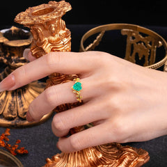 Unique Design Heart Cut Emerald Leaf Engagement Ring