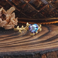 Unique Design Heart Cut Alexandrite Leaf Engagement Ring