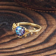 Unique Design Heart Cut Alexandrite Leaf Engagement Ring
