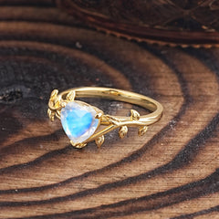 Unique Design Heart Cut Moonstone Leaf Engagement Ring