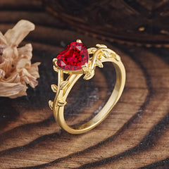Unique Design Heart Cut Ruby Leaf Engagement Ring