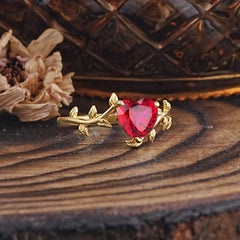 Unique Design Heart Cut Ruby Leaf Engagement Ring