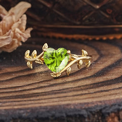 Unique Design Heart Cut Peridot Leaf Engagement Ring