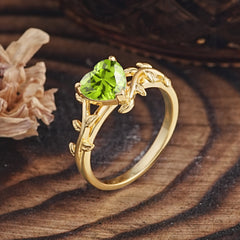 Unique Design Heart Cut Peridot Leaf Engagement Ring