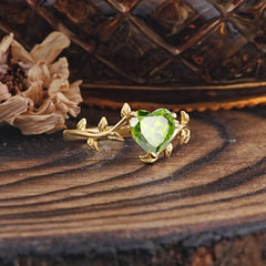 Unique Design Heart Cut Peridot Leaf Engagement Ring