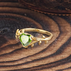 Unique Design Heart Cut Peridot Leaf Engagement Ring