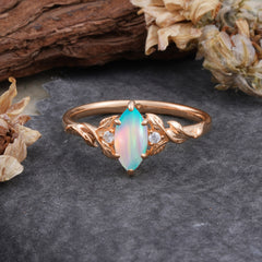 Nature-Inspired 6 Prong Dazzling Marquise Opal Engagement Ring