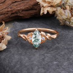 Dazzling Marquise Natural Moss Agate Engagement Ring