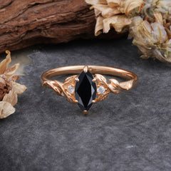 Nature-Inspired 6 Prong Dazzling Black Onyx Engagement Ring