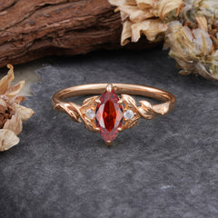 Nature-Inspired 6 Prong Dazzling Marquise Garnet Engagement Ring