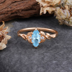 Nature-Inspired 6 Prong Dazzling Aquamarine Engagement Ring