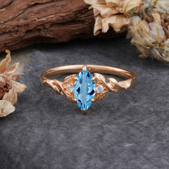 Nature-Inspired 6 Prong Dazzling Aquamarine Engagement Ring