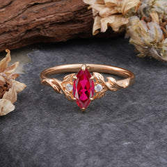 Nature-Inspired 6 Prong Dazzling Marquise Ruby Engagement Ring