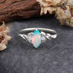 Nature-Inspired 6 Prong Dazzling Marquise Opal Engagement Ring