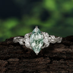 Dazzling Marquise Natural Moss Agate Engagement Ring