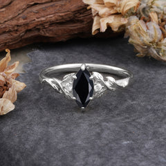 Nature-Inspired 6 Prong Dazzling Black Onyx Engagement Ring