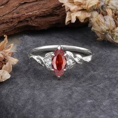 Nature-Inspired 6 Prong Dazzling Marquise Garnet Engagement Ring