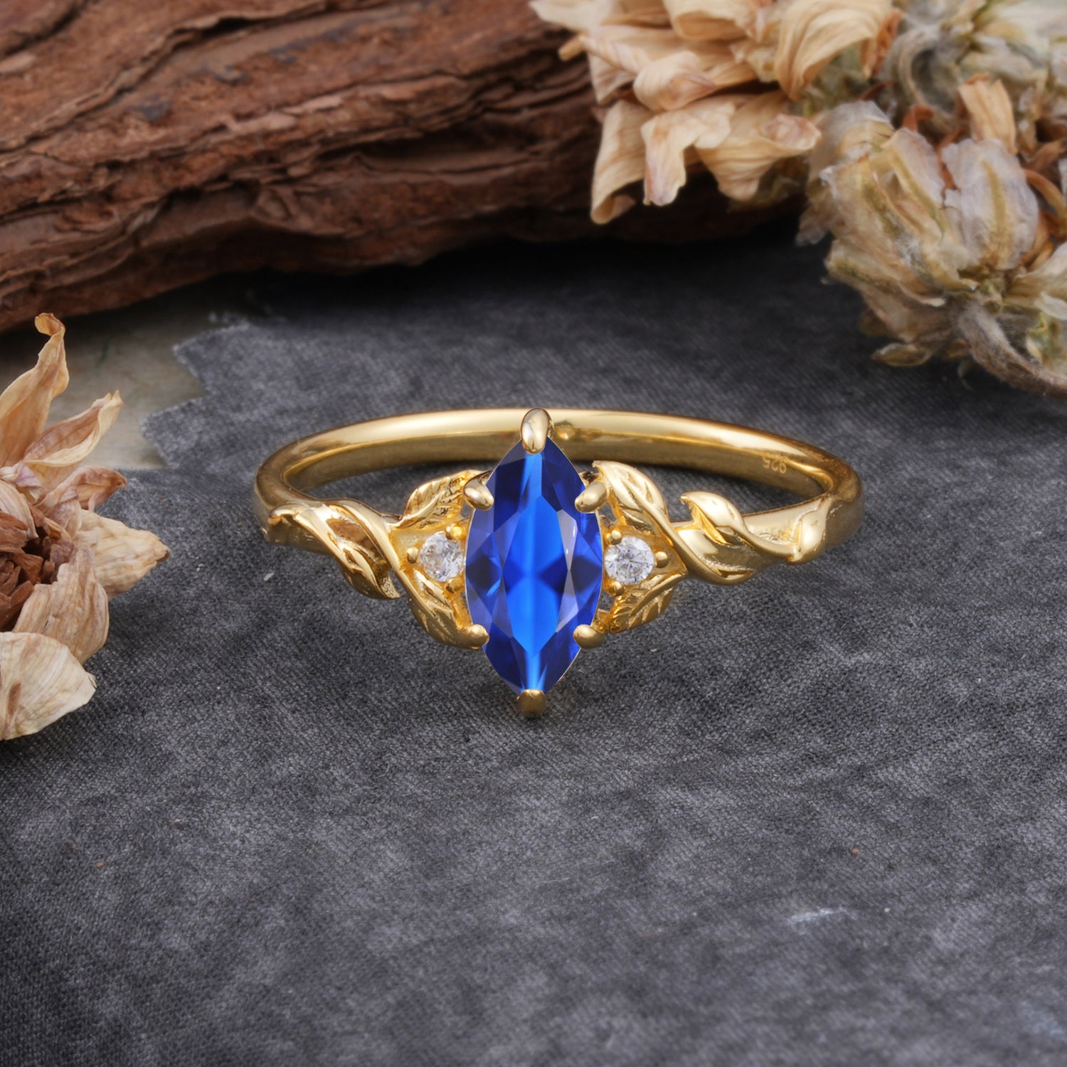 Nature-Inspired 6 Prong Dazzling Marquise Sapphire Engagement Ring - Romalar Jewelry