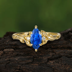 Nature-Inspired 6 Prong Dazzling Marquise Sapphire Engagement Ring