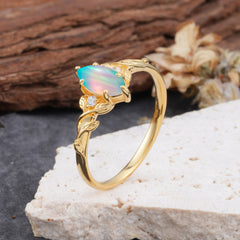 Nature-Inspired 6 Prong Dazzling Marquise Opal Engagement Ring
