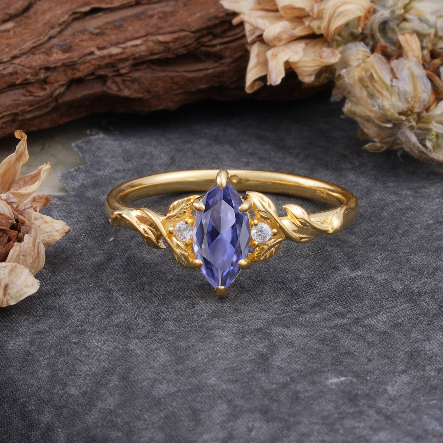 Nature-Inspired 6 Prong Dazzling Tanzanite Engagement Ring - Romalar Jewelry