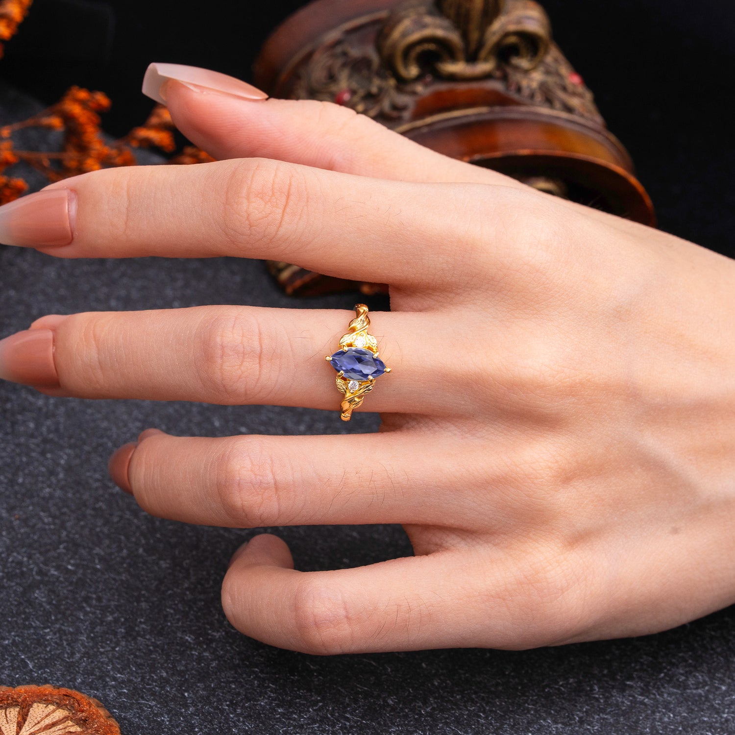 Nature-Inspired 6 Prong Dazzling Tanzanite Engagement Ring - Romalar Jewelry