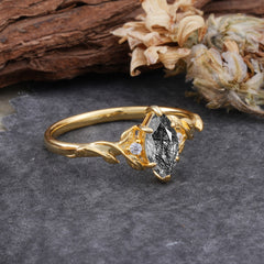 Nature-Inspired 6 Prong Dazzling Black Rutilated Quartz Engagement Ring