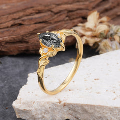 Nature-Inspired 6 Prong Dazzling Black Rutilated Quartz Engagement Ring