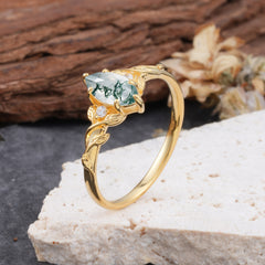 Dazzling Marquise Natural Moss Agate Engagement Ring