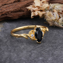 Nature-Inspired 6 Prong Dazzling Black Onyx Engagement Ring